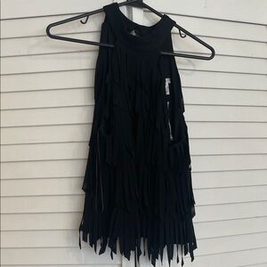 Cache Black Fringe Crop Top